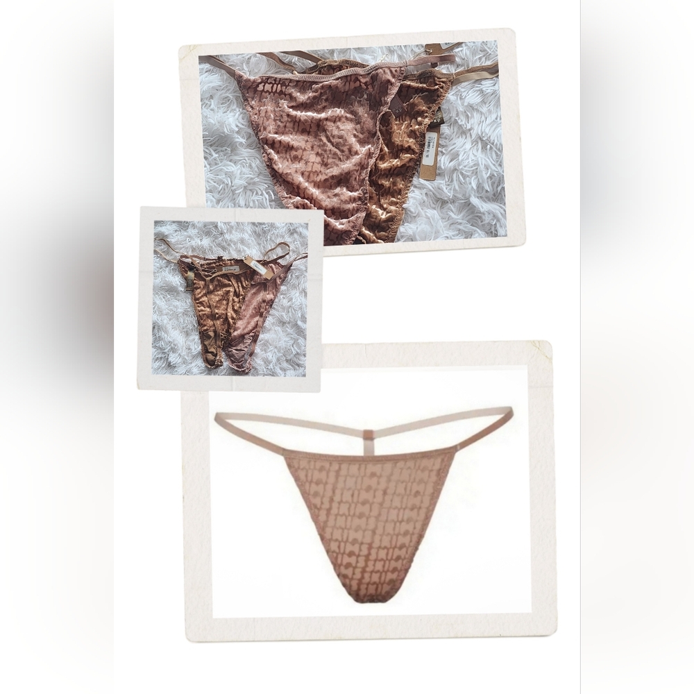 2pcs SKIMS Velvet LogoT-String Thong SIENNA, CHAI/ 3X/NWT